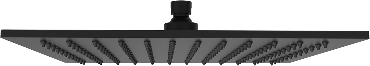 Aquaiaw Shower Head, 12 inch Fixed Rain Head Shower, Seamless Laser Soldered 304 Stainless Steel, 1-Piece Construction, Matte Black, Square, Wall or Ceiling High Pressure Shower, 2.5 GPM, Brass Joint