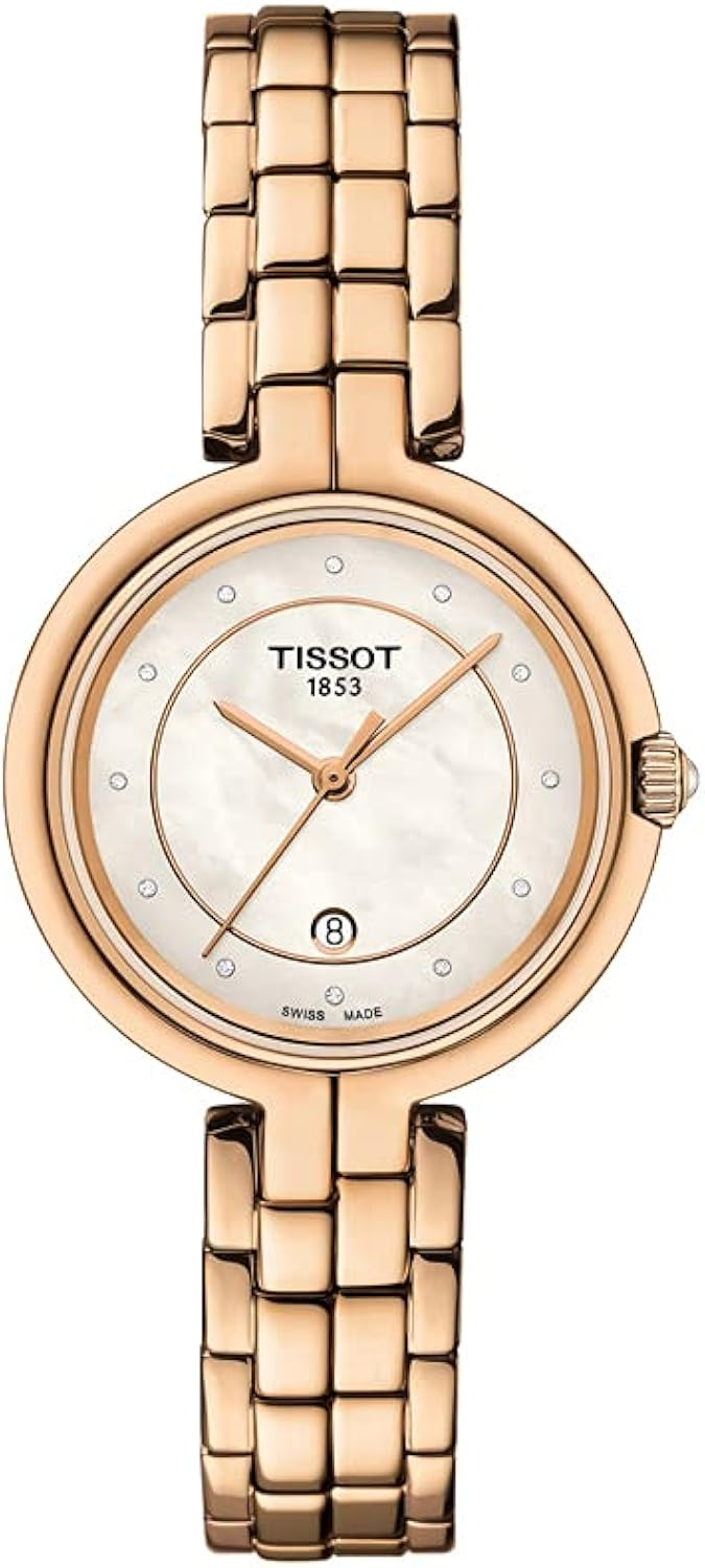 Rose Gold Circular Analog Wrist Watch with Rhinestones