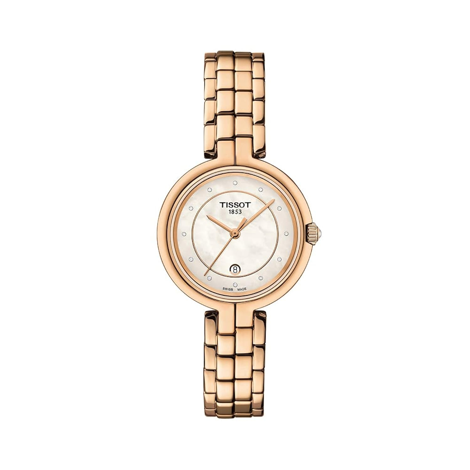 Rose Gold Circular Analog Wrist Watch with Rhinestones