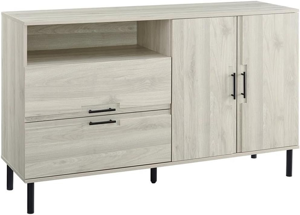 Walker Edison Modern Detailed Cabinet Door and 2 Drawer Storage-Sideboard-Buffet, 56, Birch