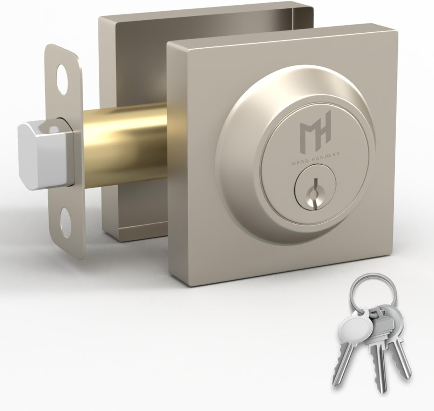 Mega Handles - SUANA Deadbolt I Entrance Deadbolt Lock - Heavy Duty Square Locking Deadbolt for Left or Right-Handed Doors - Interior/Exterior - Satin Nickel