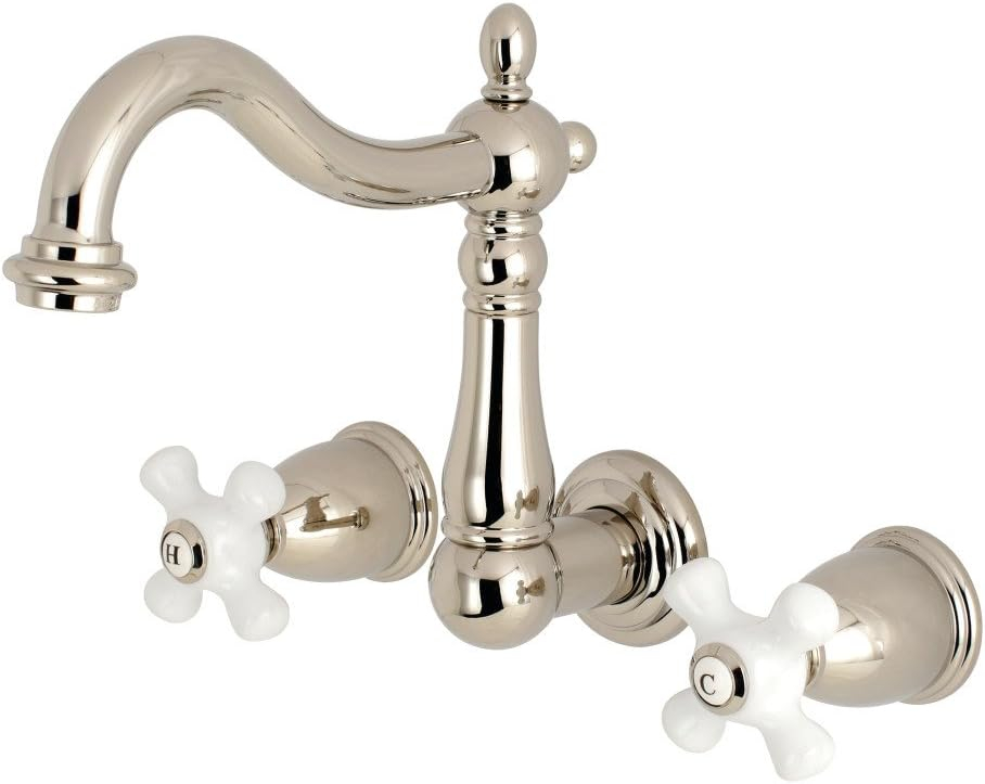 Kingston Brass Heritage Two-Handle 3-Hole Wall Mount Bathroom Faucet
