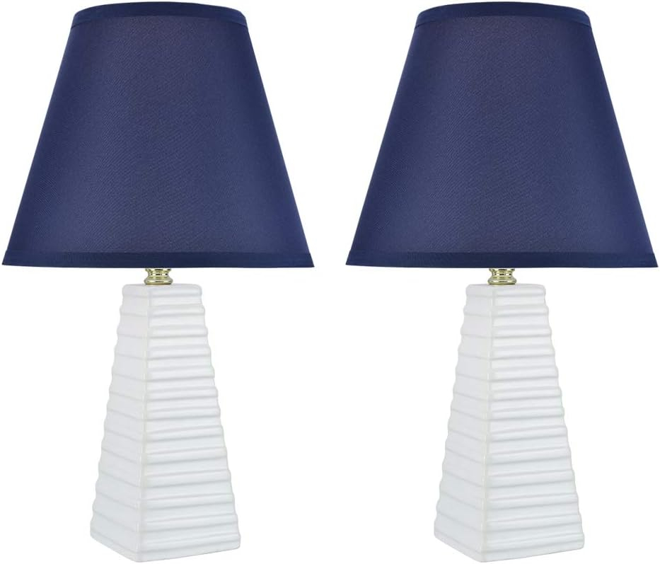 Aspen Creative 40209-12, 18-1/2" H Ceramic Table Lamp, Empire Lamp Shade in Dark Blue, 11" W, 2 Pack