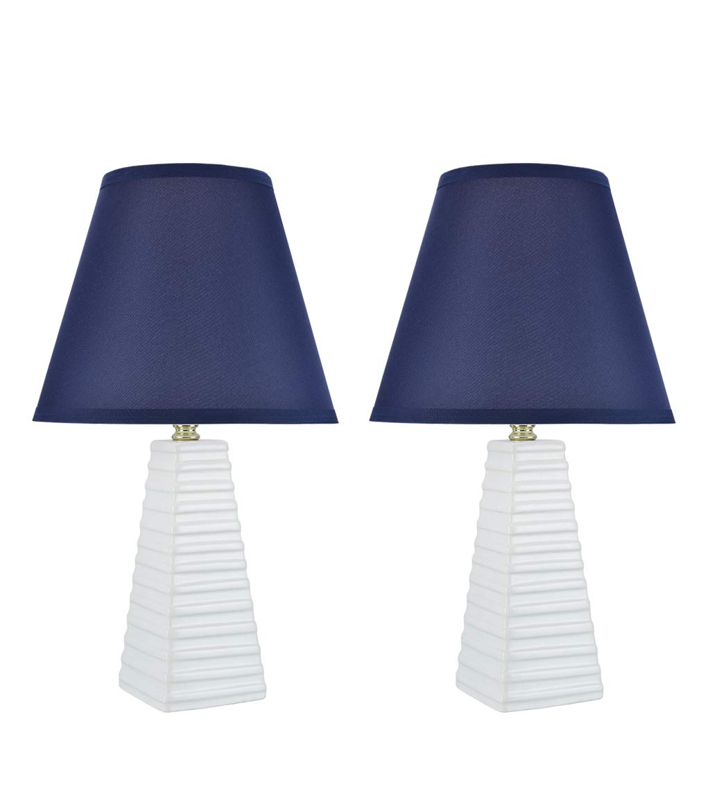 Aspen Creative 40209-12, 18-1/2" H Ceramic Table Lamp, Empire Lamp Shade in Dark Blue, 11" W, 2 Pack