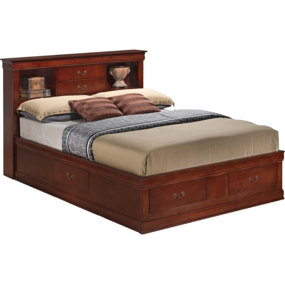 Glory Furniture Louis Phillipe King Storage Bed in Cherry