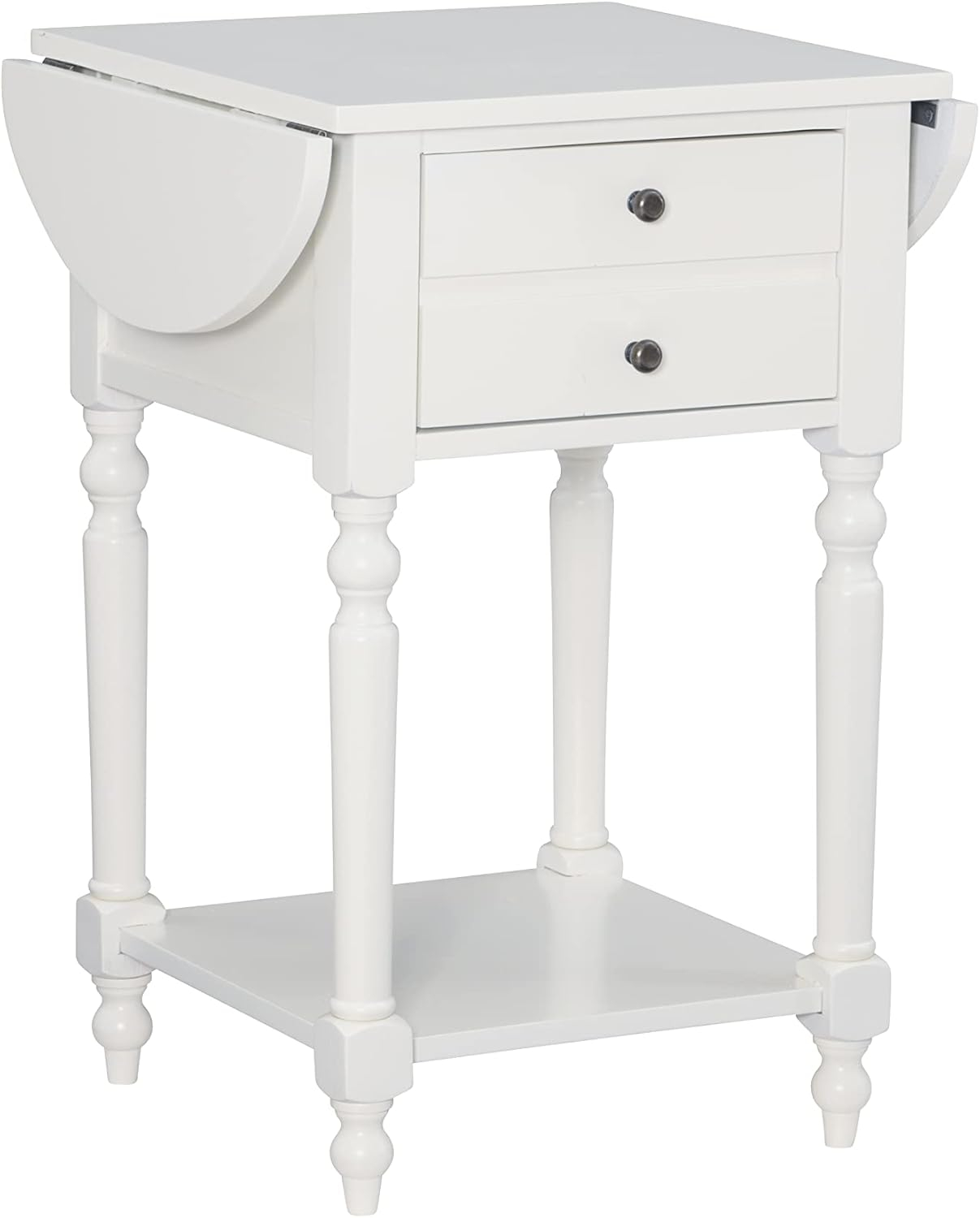 Powell Shiloh Single Drawer Indoor End Table with Shelf and Dropleaf, 24" Tall, White