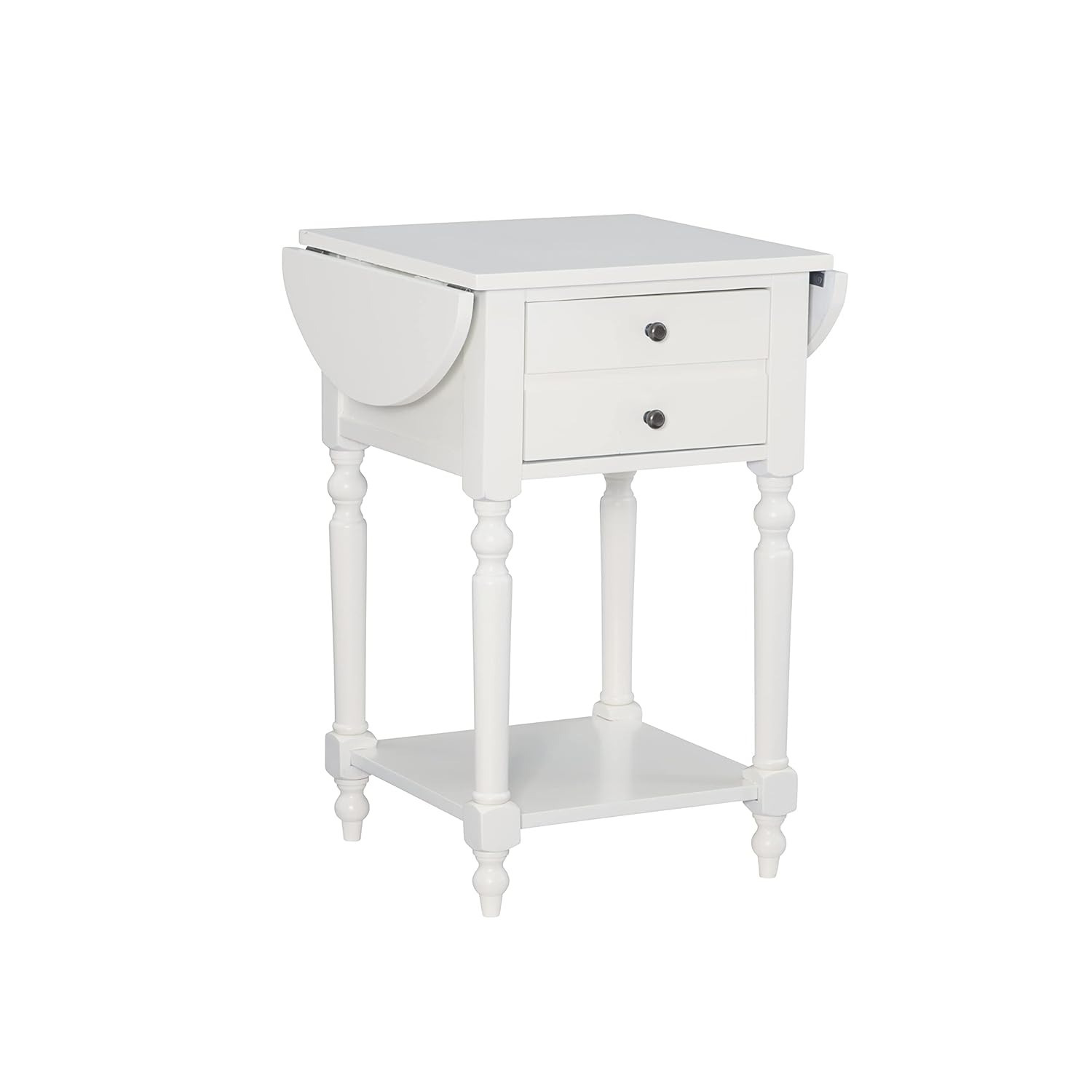 Powell Shiloh Single Drawer Indoor End Table with Shelf and Dropleaf, 24" Tall, White