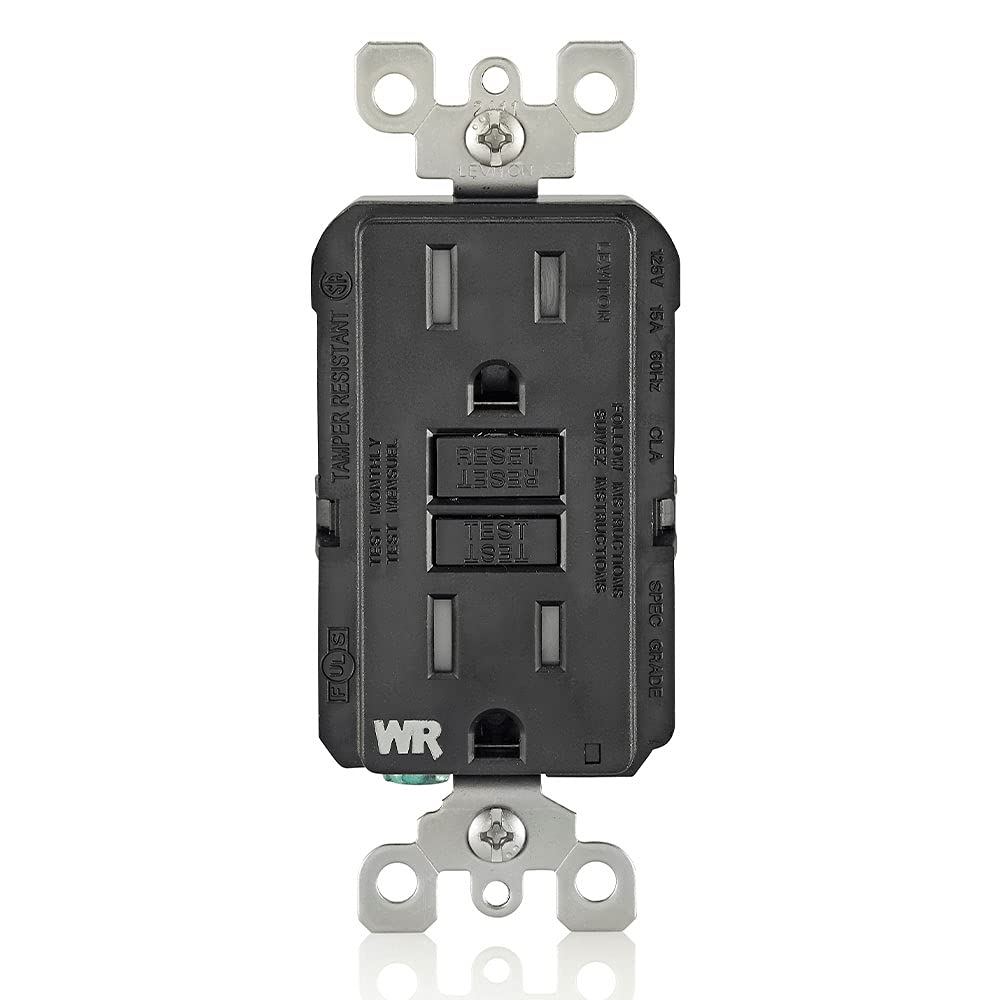 Leviton GFWT1-E Self-Test SmartlockPro Slim GFCI Weather-Resistant and Tamper-Resistant Receptacle with LED Indicator, 15 Amp, Black
