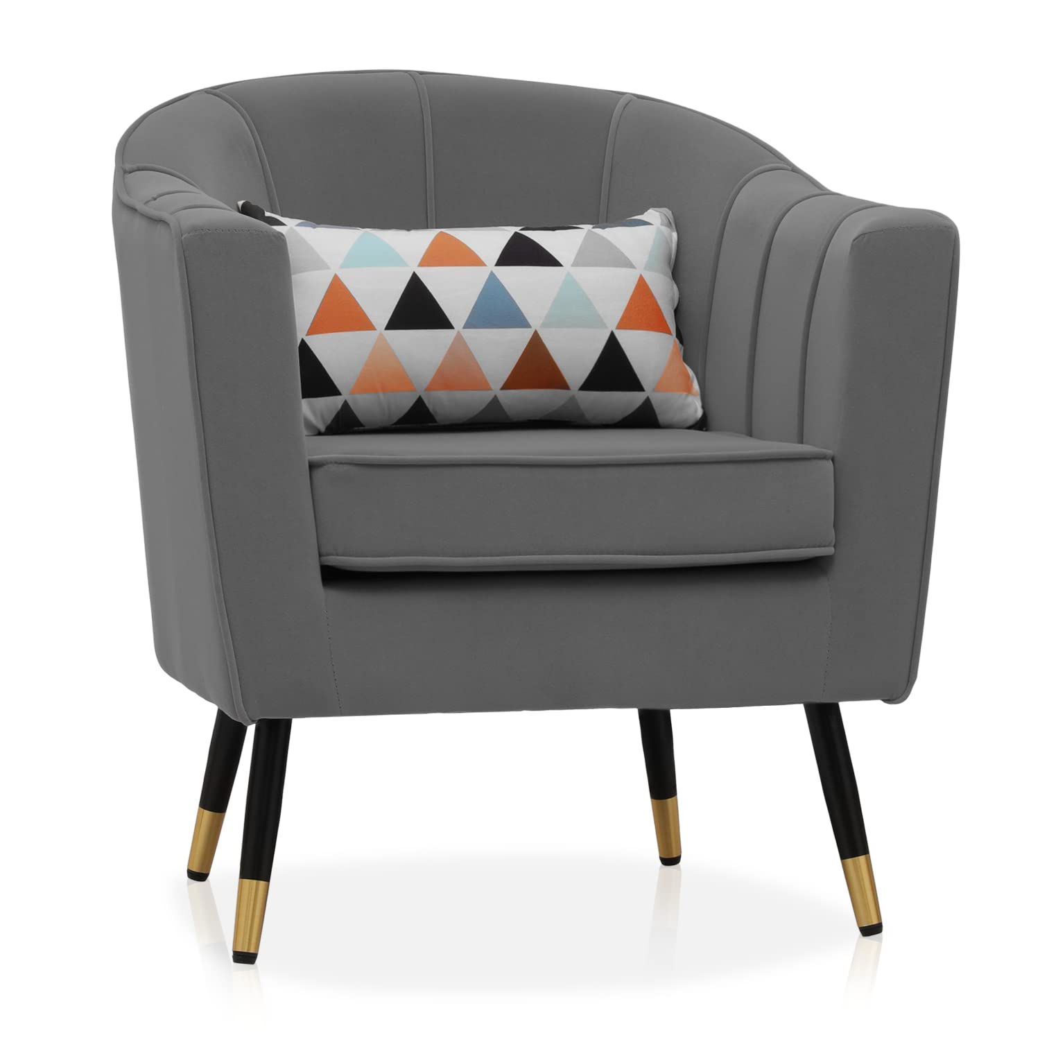 MoNiBloom Modern Armchair Chair Reading Chair Barrel Arm Chair with Cushion and Upholstered Seat Comfy Single Sofa Accent Chair for Living Room Bedroom, Grey