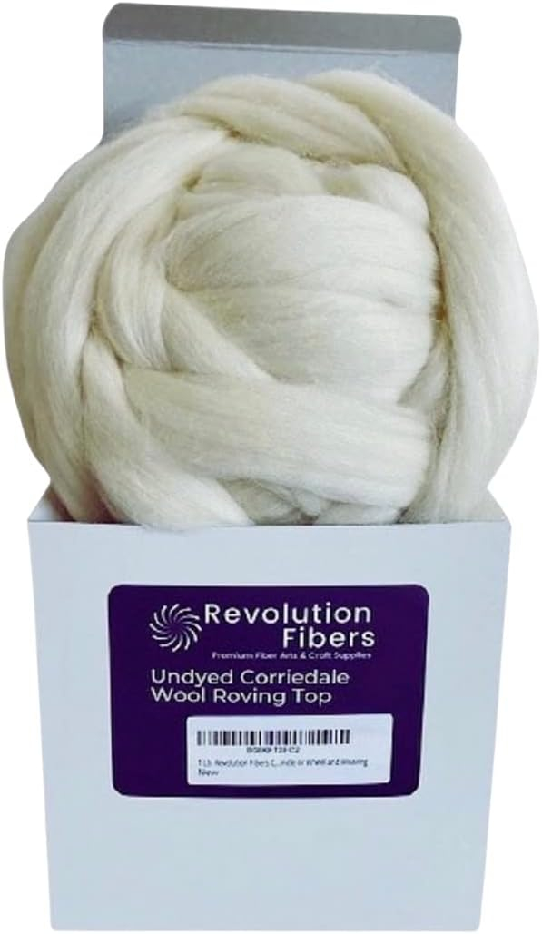 Corriedale Wool Roving 1 lb (16 Ounces) for Spinning | Soft Chunky Jumbo Yarn for Arm Knitting Blanket |100% Natural Undyed (Off-White) Wool Yarn Bulk, Felting Core, Carded Stuffing