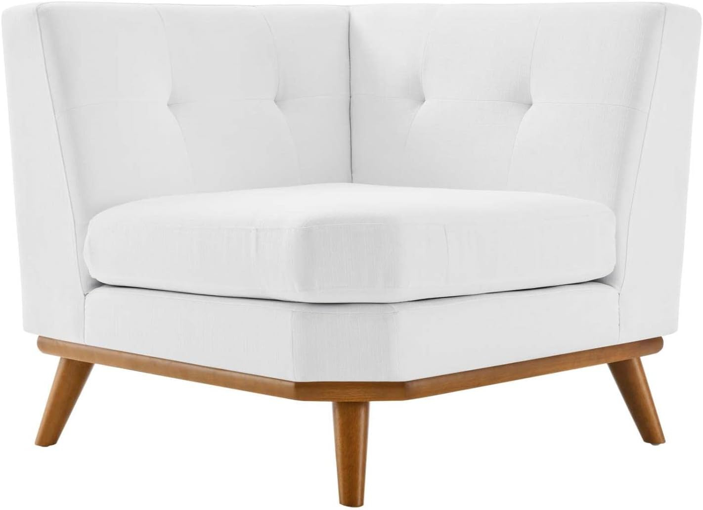 Modway Engage Upholstered Fabric and Wood Corner Chair in White