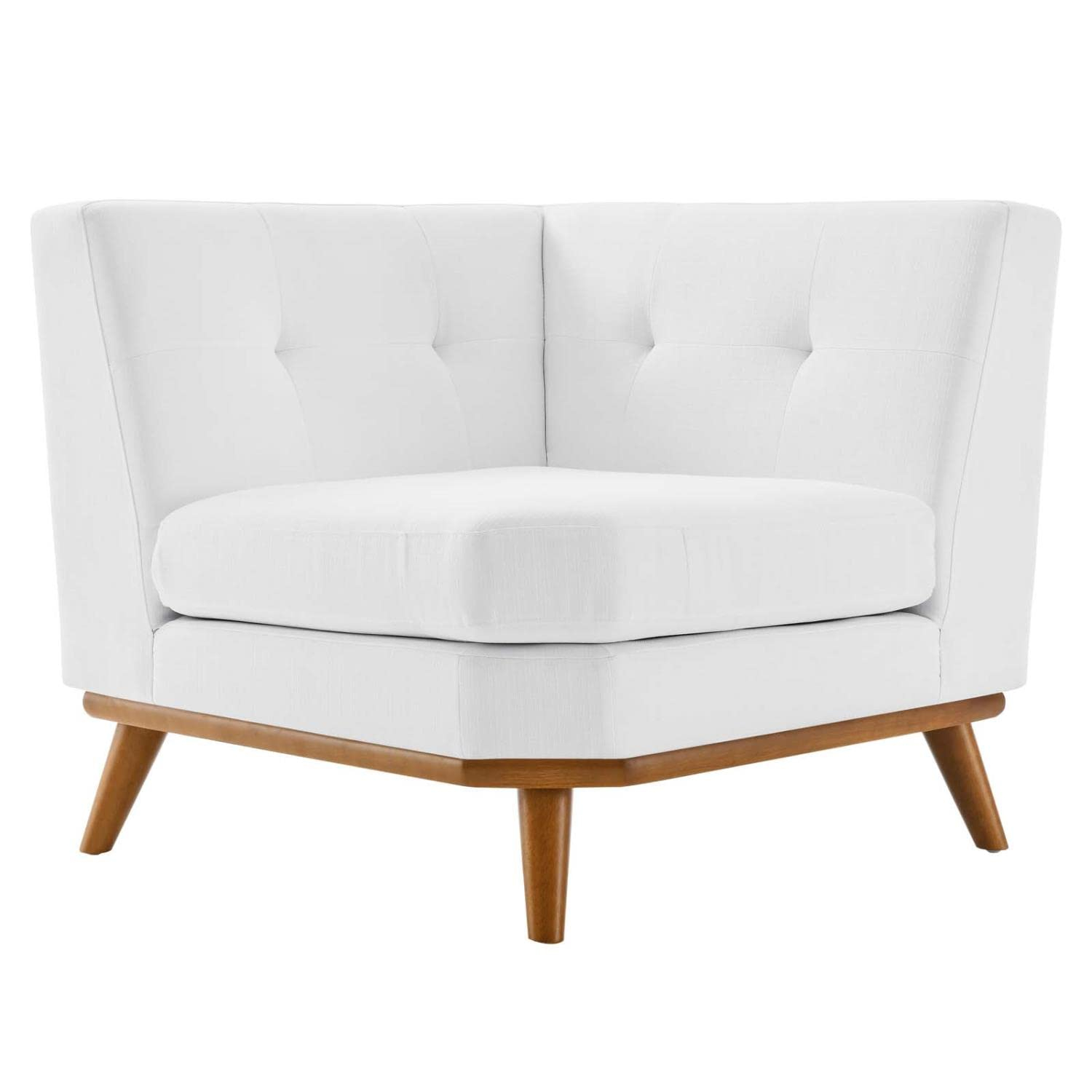 Modway Engage Upholstered Fabric and Wood Corner Chair in White