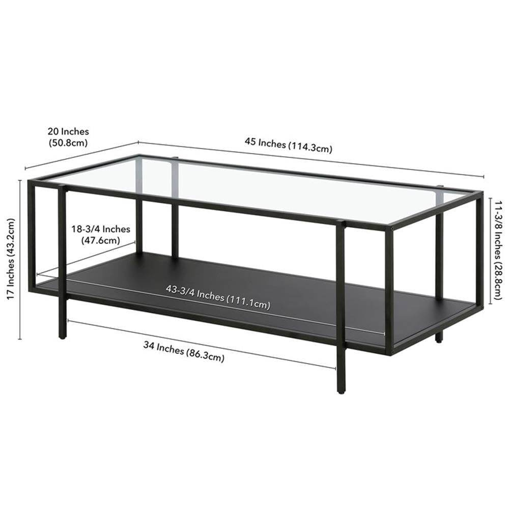 Evelyn&Zoe Vireo 45" Wide Rectangular Coffee Table with Metal Shelf in Blackened Bronze