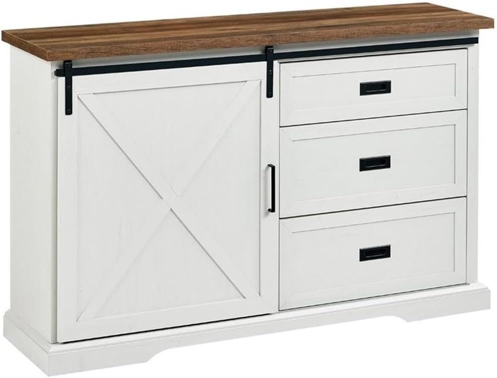 Walker Edison Modern Farmhouse Wood Sliding X Barn Door Buffet Sideboard Living Room Entryway Serving Storage Cabinet Doors-Dining Room Console, 56 Inch, White and Rustic Oak