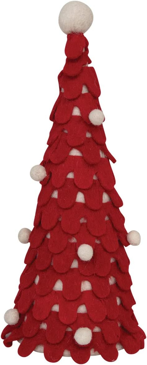 Creative Co-Op Wool Felt Tree with Pom Poms, Red and White