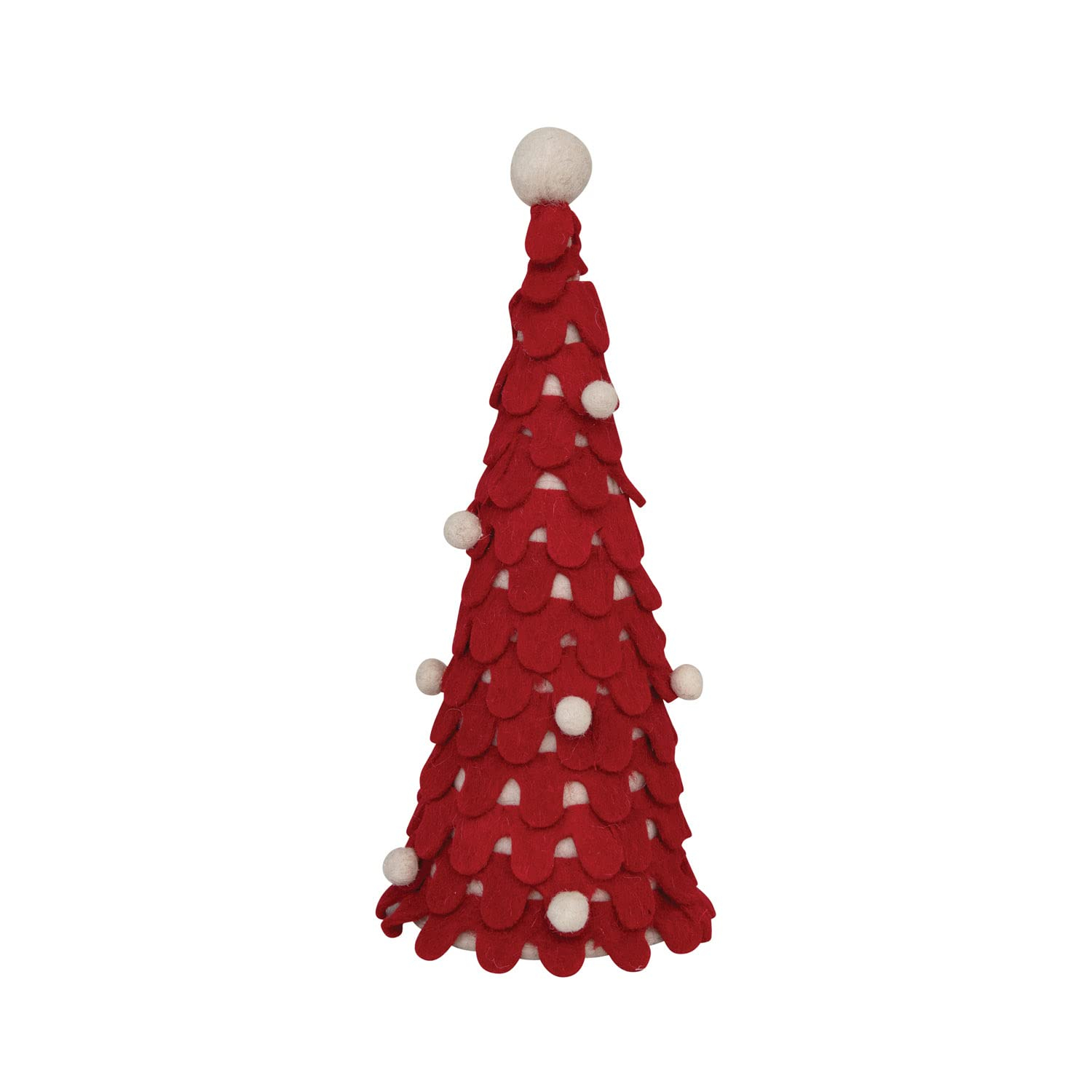 Creative Co-Op Wool Felt Tree with Pom Poms, Red and White