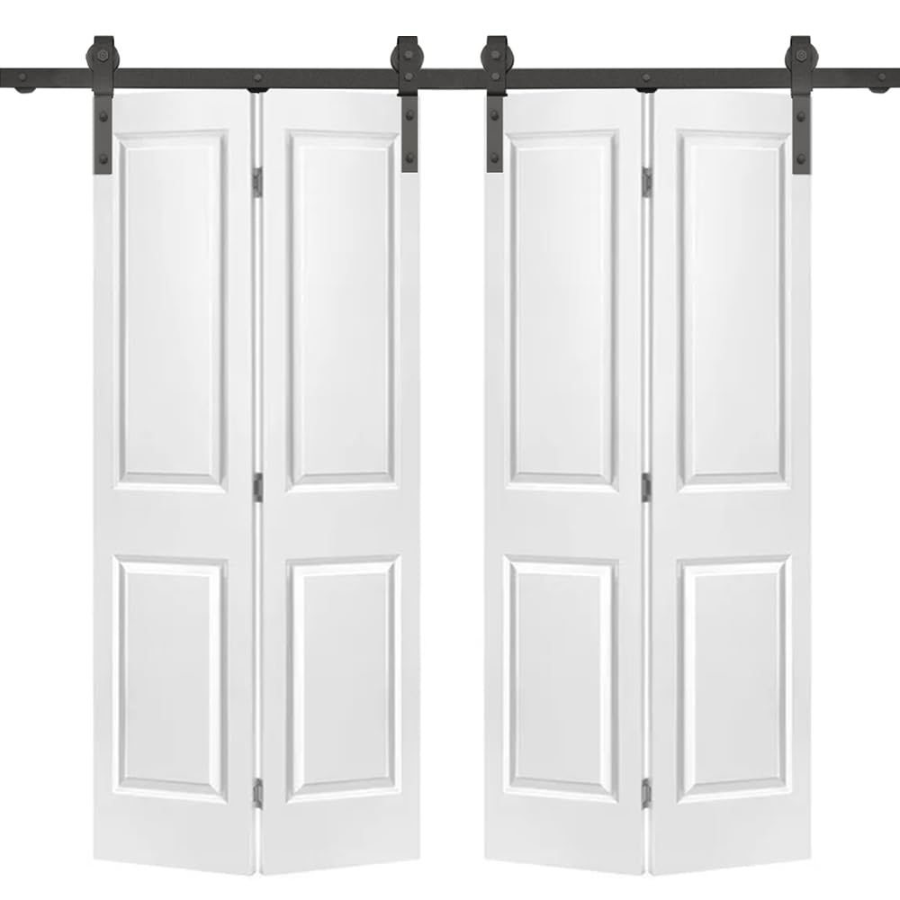 CALHOME 60-in x 80-in Primed Primed Mirror/Panel MDF Hollow core Double bifold Barn Door (Hardware Included)