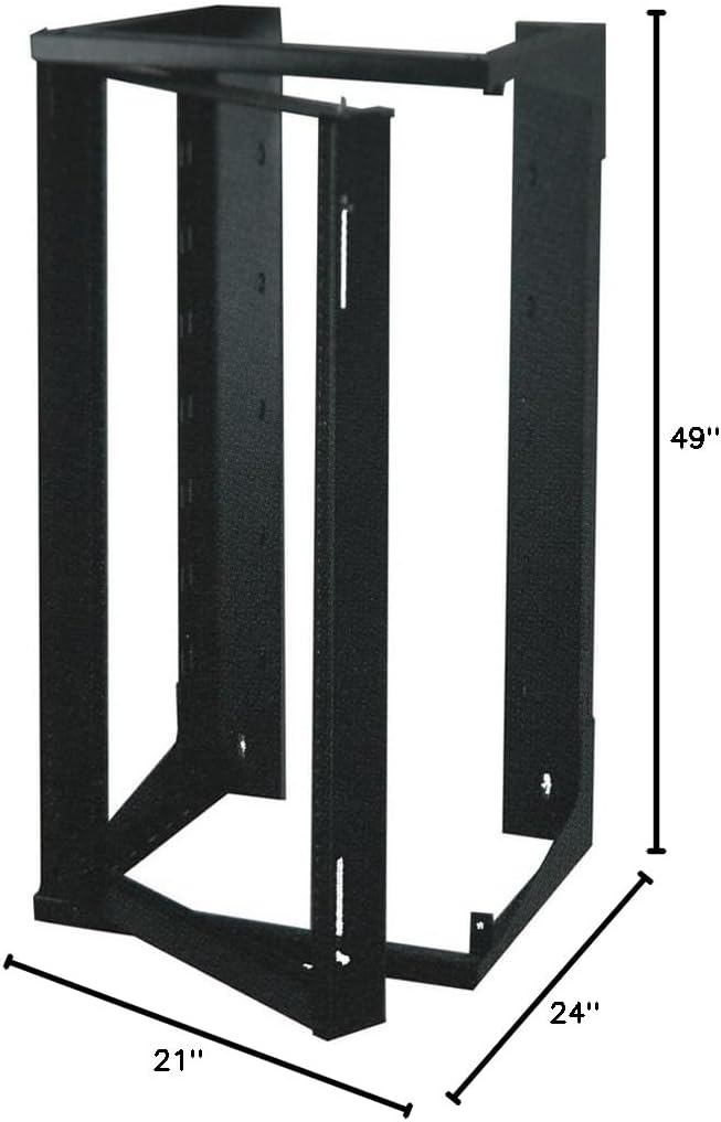 Quest Manufacturing Co. Swing-Out Open Frame Wall Rack, 25U, Black
