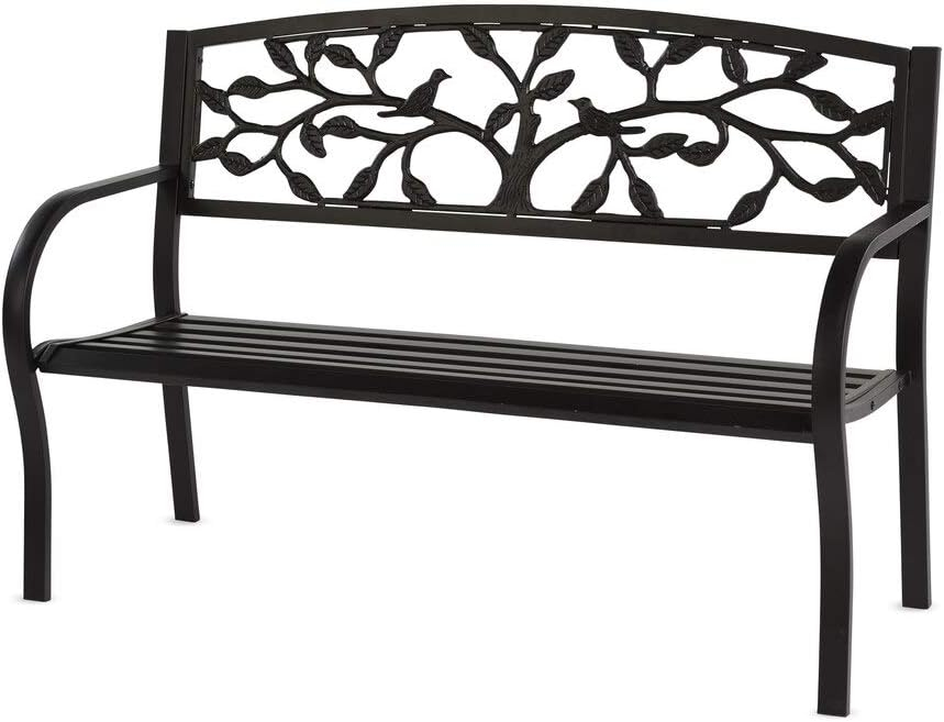 Evergreen Tree of Life Metal Garden Bench - Black