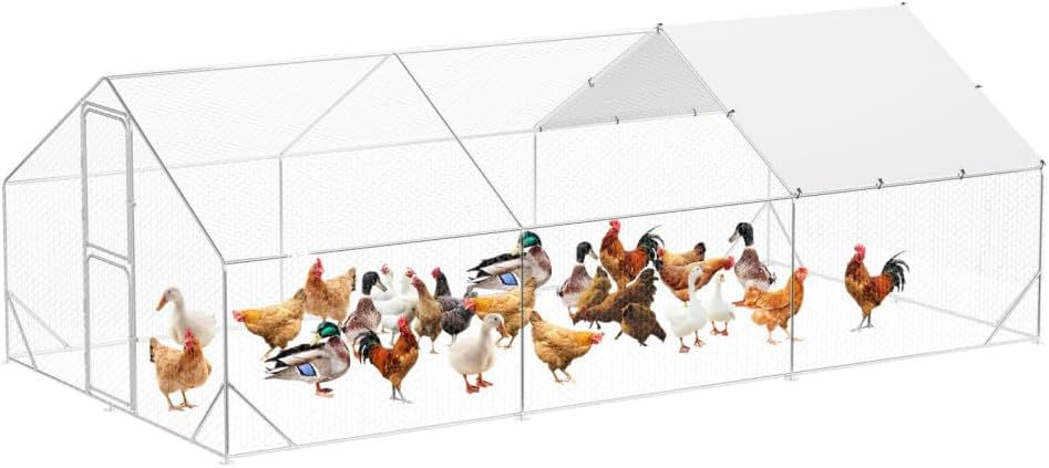 TROPOW Large Metal Chicken Coop, Walk in Chicken Runs with Cover for Yard, Large Chicken Coop with Double Door, Metal Chicken Pens for Outdoor Farm Yard (19.7'L x 9.8'W x 6.6'H)