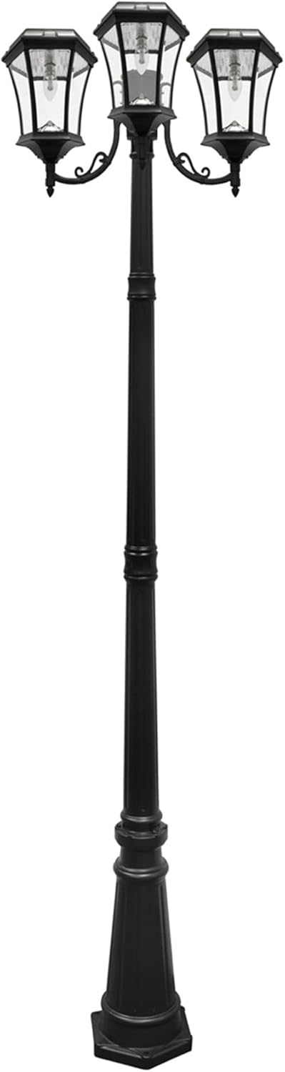 Victorian Bulb Series 3-Head Black Integrated LED Solar Outdoor Post Light