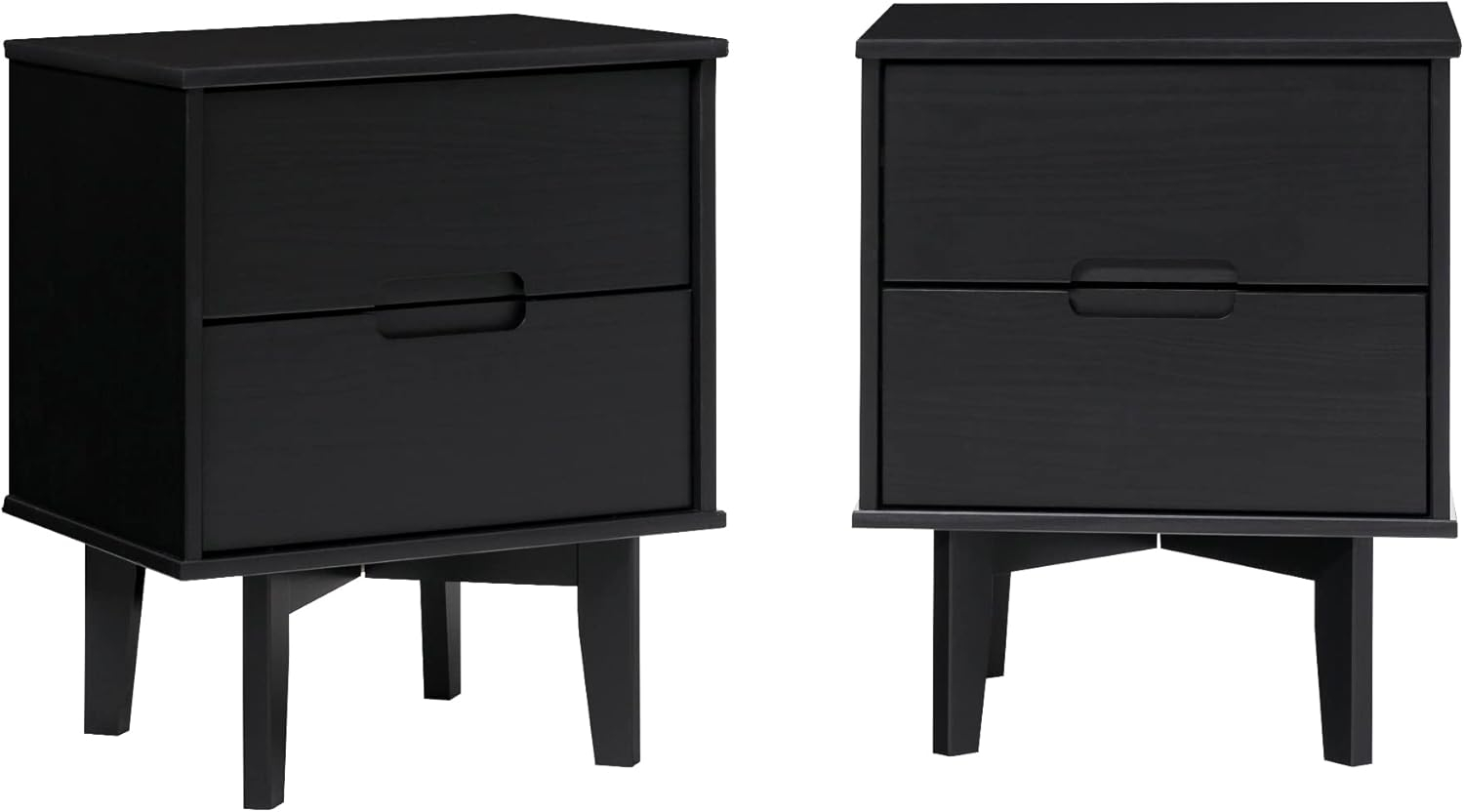 Black Solid Wood 2-Drawer Nightstands Set of 2