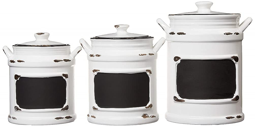 Vintage Black and White Ceramic Canister Set with Lids, 3-Piece