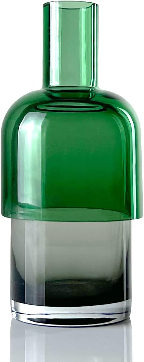 Contemporary Grey and Green Glass Reversible Bud Vase, 7.5" Height
