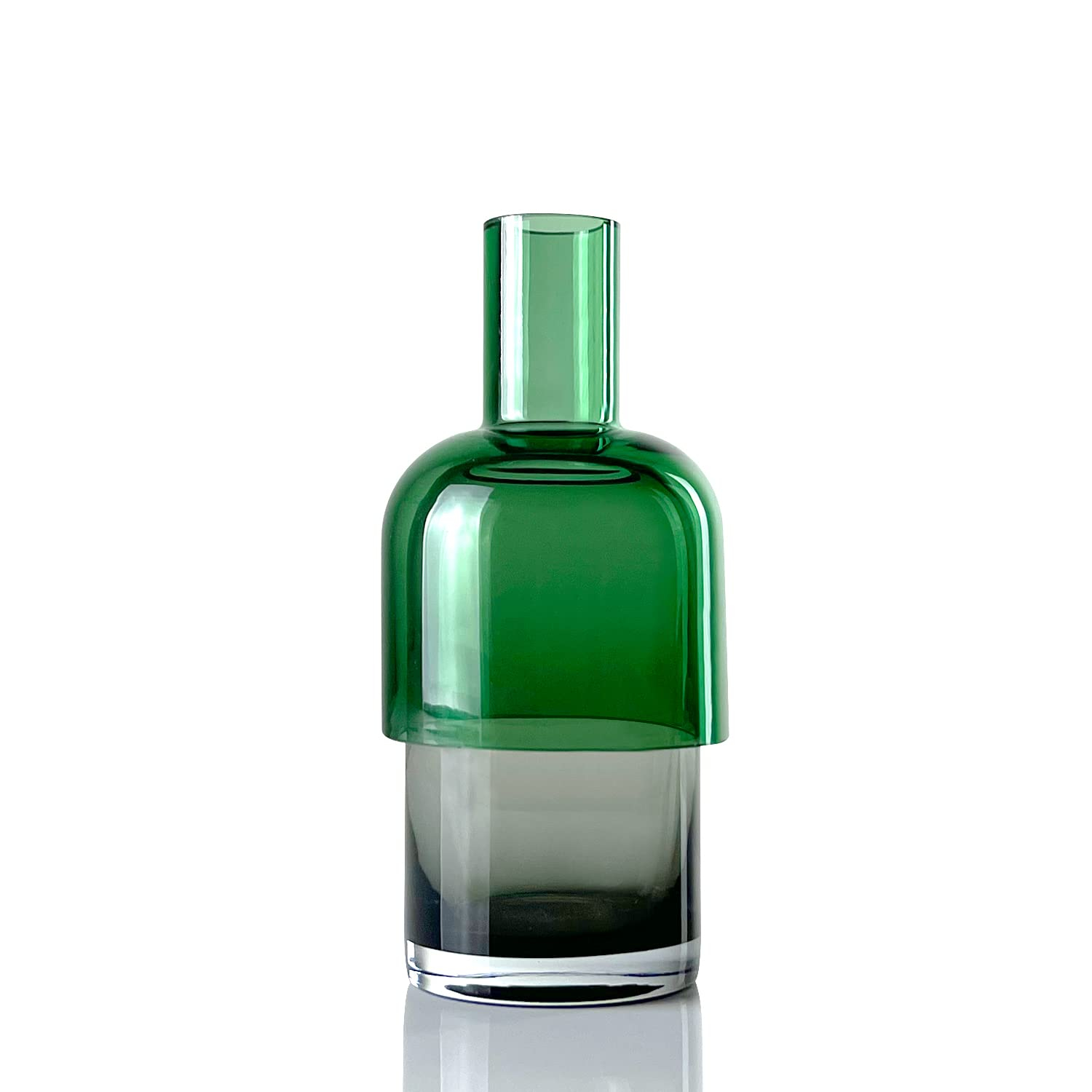 Contemporary Grey and Green Glass Reversible Bud Vase, 7.5" Height