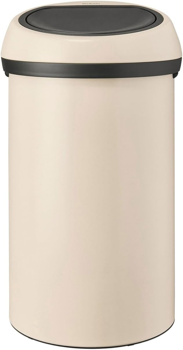 Soft Beige 16 Gallon Polypropylene Round Touch Bar Trash Can