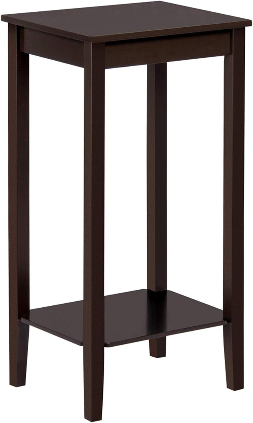 Drevy 2-Tier Tall End Table with Storage Shelf and Solid Wood Legs, Sofa Side Table Telephone Table for Living Room/Couch/Hallway/Small Spaces, D12xW15xH29 Inches, Dark Coffee
