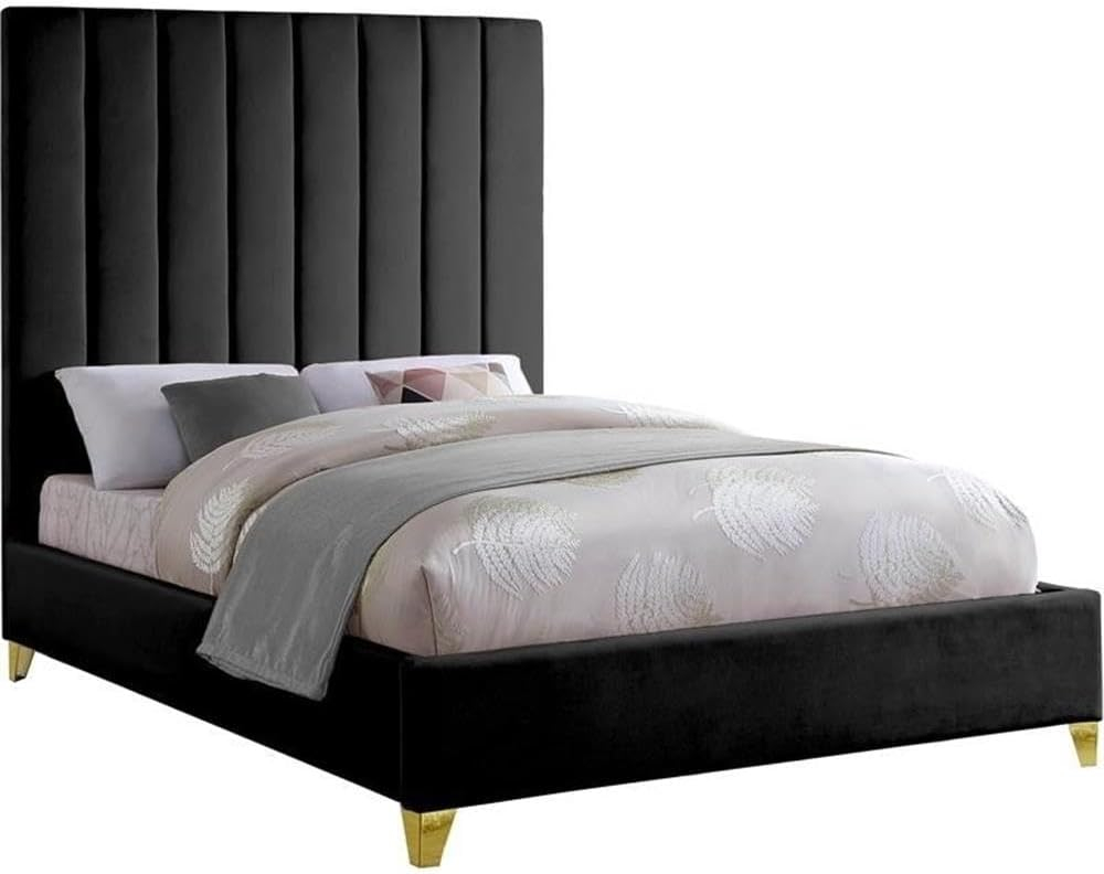 Meridian Furniture Via Rich Velvet King Bed in Black
