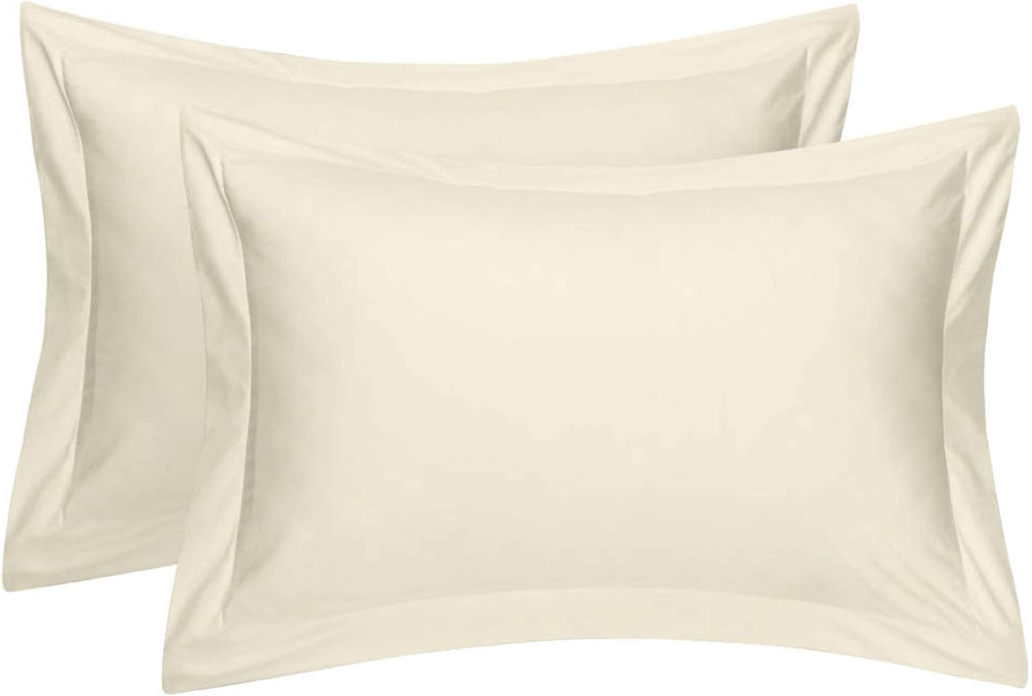 Cotton Delight Standard Pillow Shams Set of 2 - Ivory 100% Natural Cotton, 600 Thread Count Premium Covers With 2 Inch Flange, 20 x 26 Inch