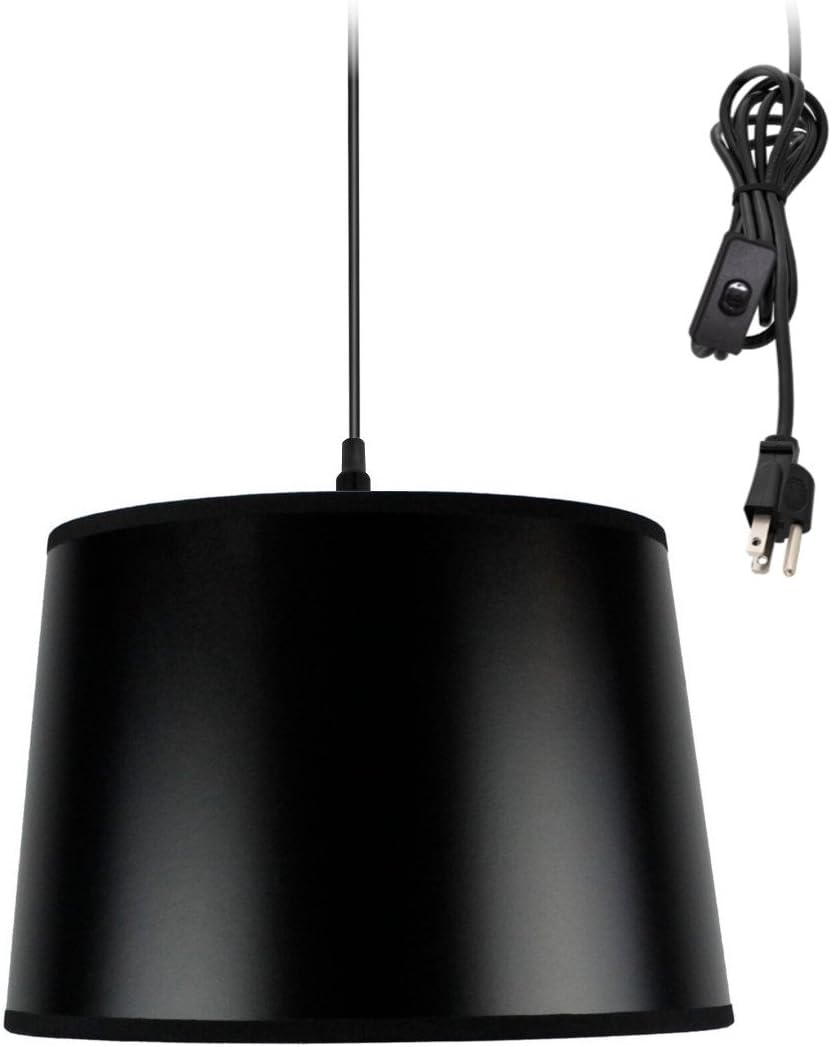 Home Concept Black Swag Plug-in Pendant with Shallow Drum Shade