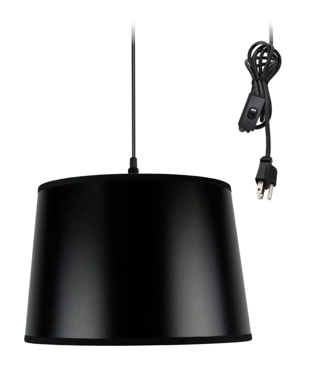 Home Concept Black Swag Plug-in Pendant with Shallow Drum Shade