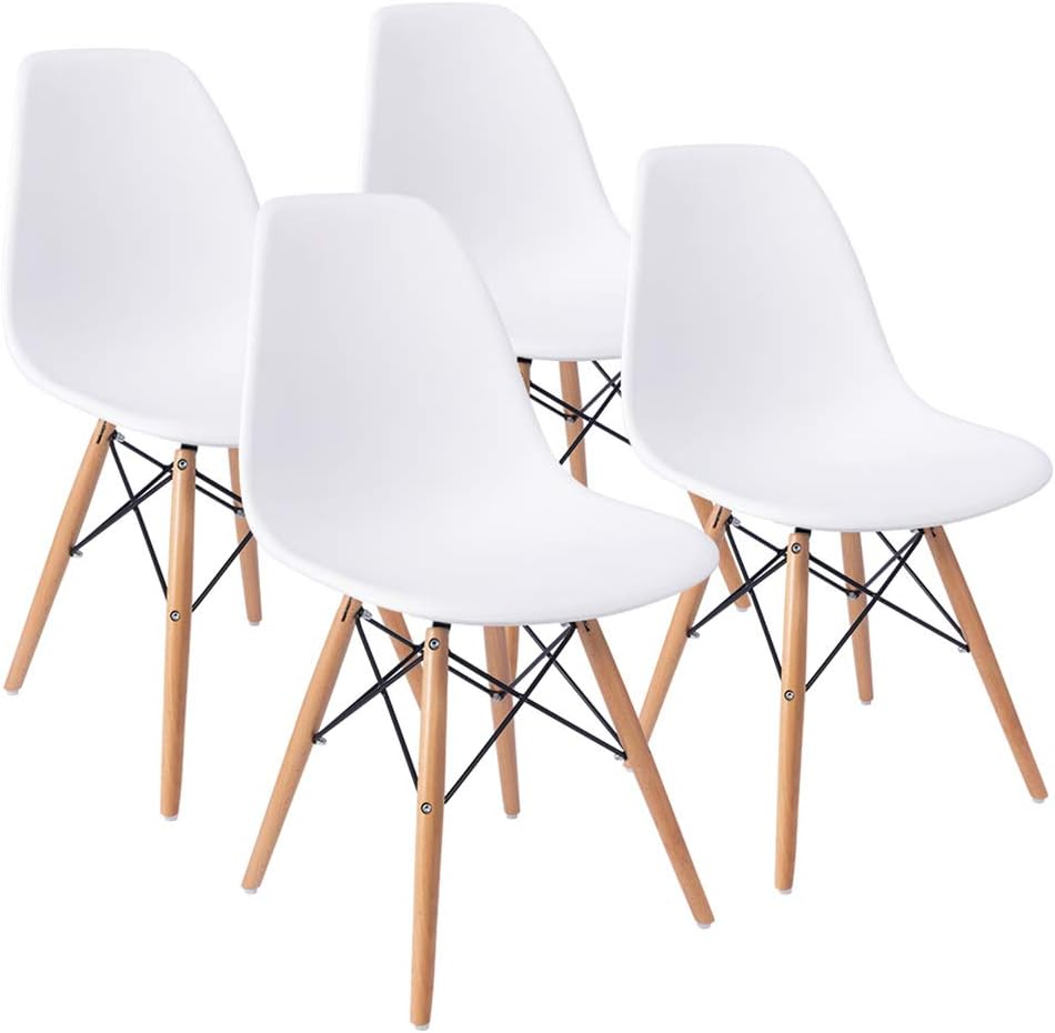 Furmax Modern Style Dining Chair Mid Century Modern DSW Chair, Shell Lounge Plastic Chair for Kitchen, Dining, Bedroom, Living Room Side Chairs Set of 4(White)