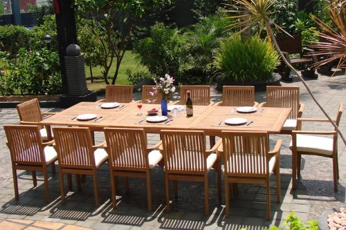 Wholesale Teak 13-Piece Patio Dining Set, Table & Lua Stacking Chairs Grade-A Teak