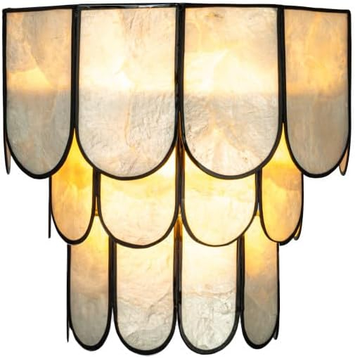 Creative Co-Op 4-Tier Capiz and Metal Wall Sconce, Natural with Black