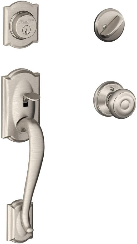 SCHLAGE Camelot Single Cylinder Handleset and Georgian Knob, Satin Nickel (F60 CAM 619 GEO)