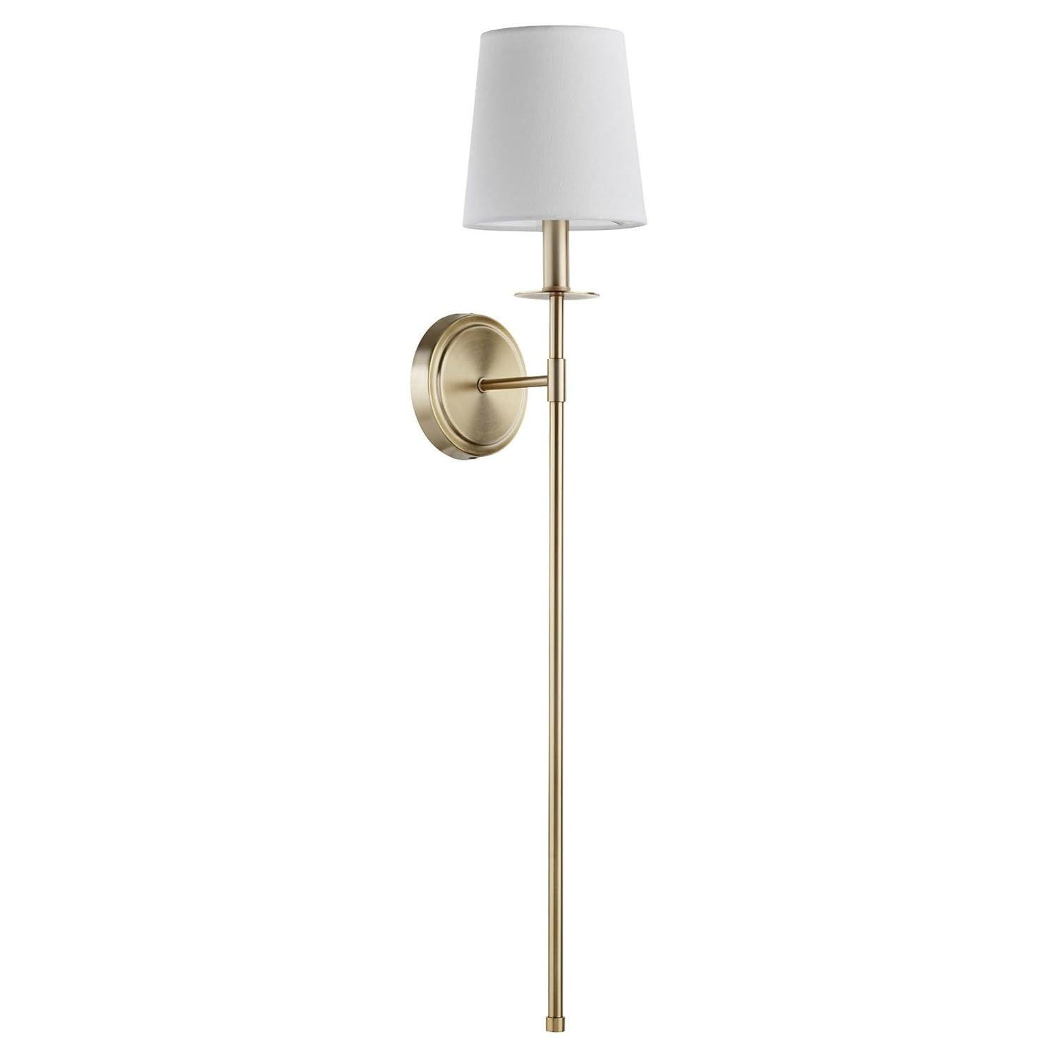 Aged Brass Wall Sconce with White Linen Shade