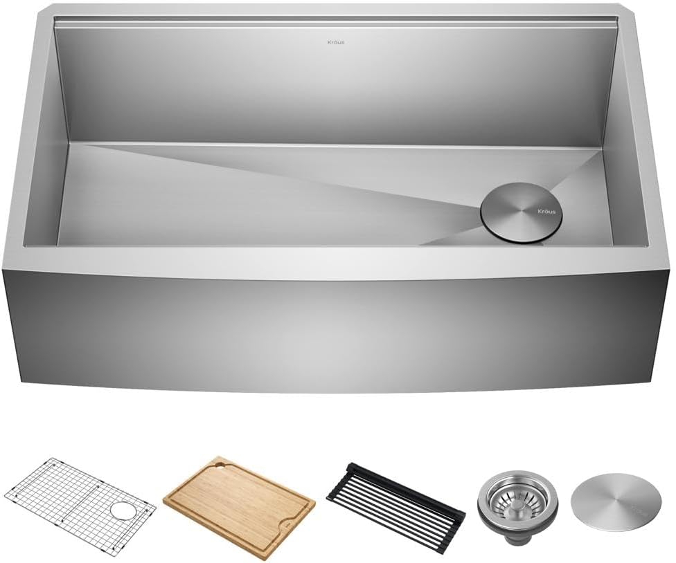 KRAUS Kore™ Workstation 33-inch 16 Gauge Stainless Steel Single Bowl Farmhouse Kitchen Sink with Accessories