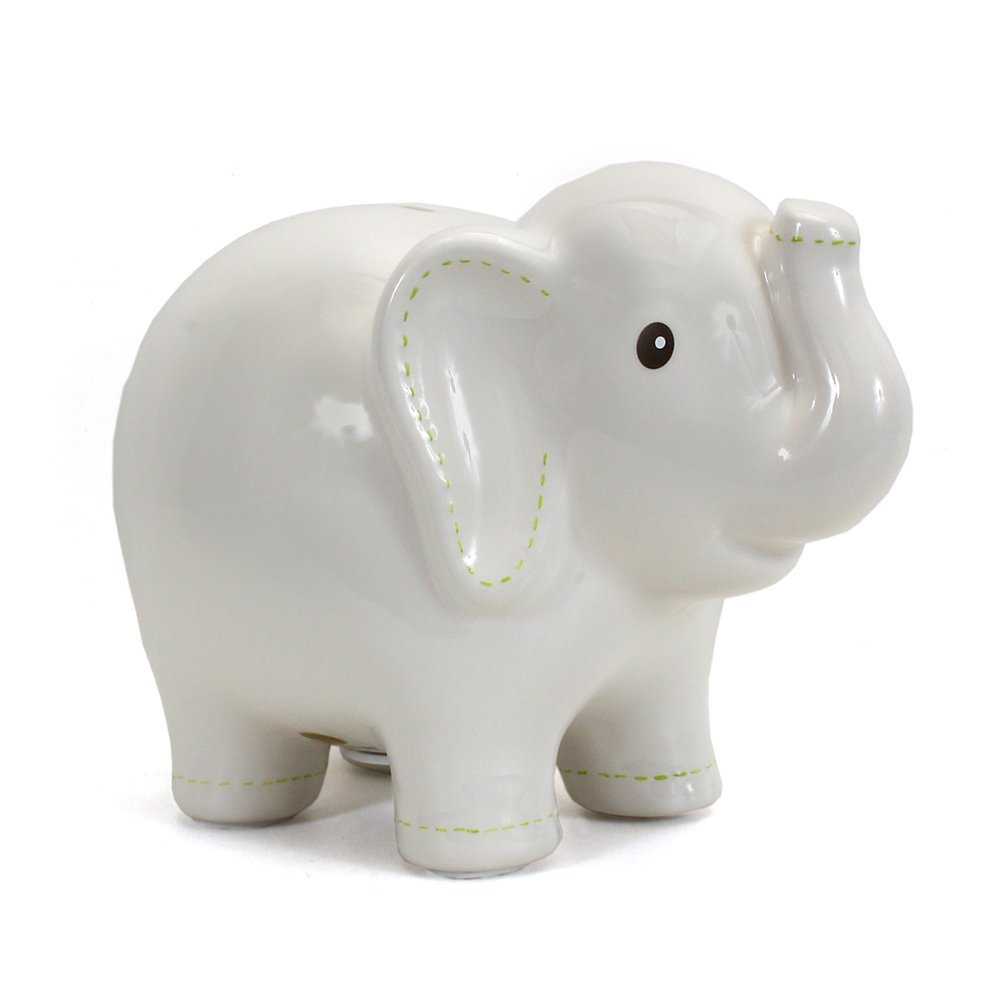 Child to Cherish Large Stitched Elephant Bank, White