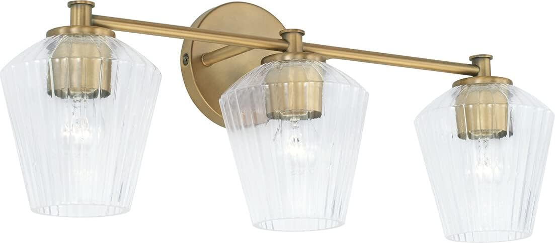 Aged Brass and Clear Glass 3-Light Vanity Fixture