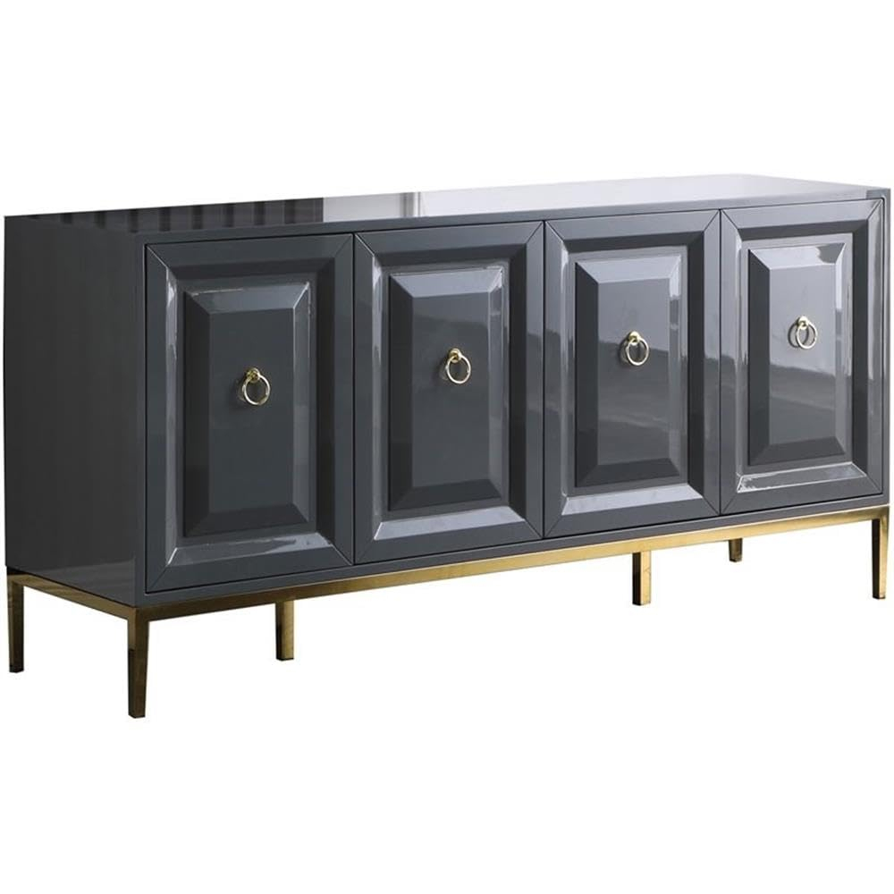 Best Master Furniture Sujay 65" Modern Wood Sideboard with Gold Accents in Gray