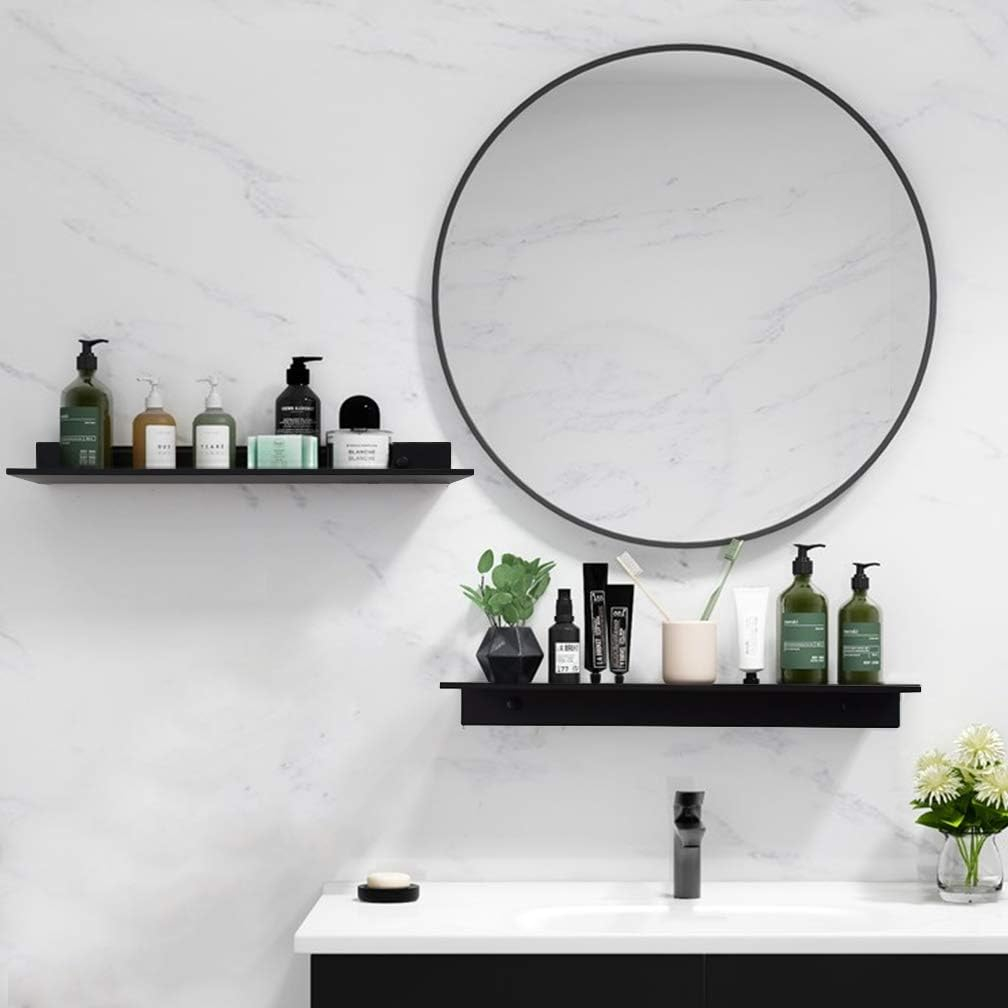 TLBTEK 2 Pcs 16inch Black Floating Shelves,Rustic Farmhouse Floating Shelves Wall Mounted Storage for Bathroom, Bedroom, Living Room, Kitchen