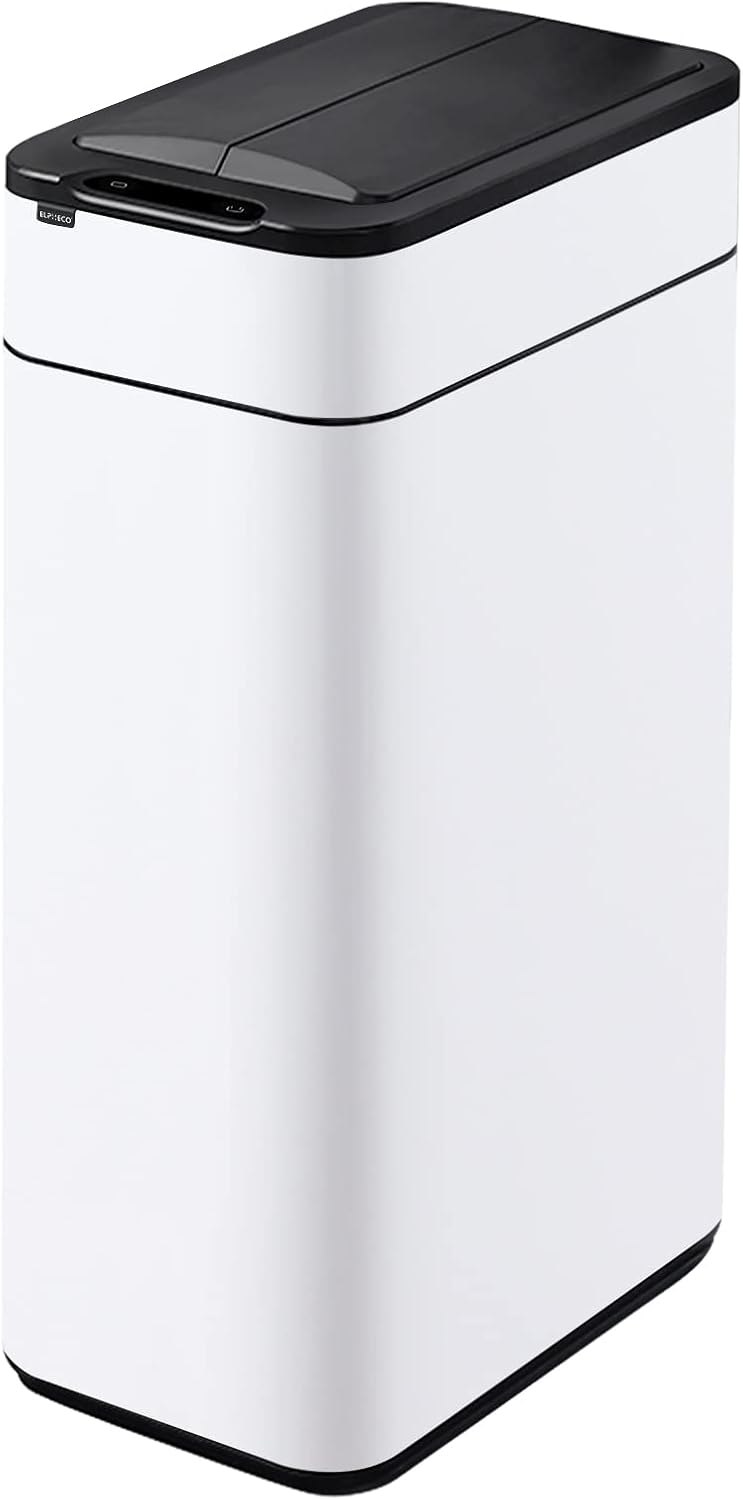 Kitchen Trash Can - ELPHECO - 40 Liter / 10.6 Gallon Automatic Trash Can with Butterfly Lid, Brushed Stainless Steel Finish, Motion Sensor Garbage Can for Kitchen, Office, Living Room, Outside, 6 AAA