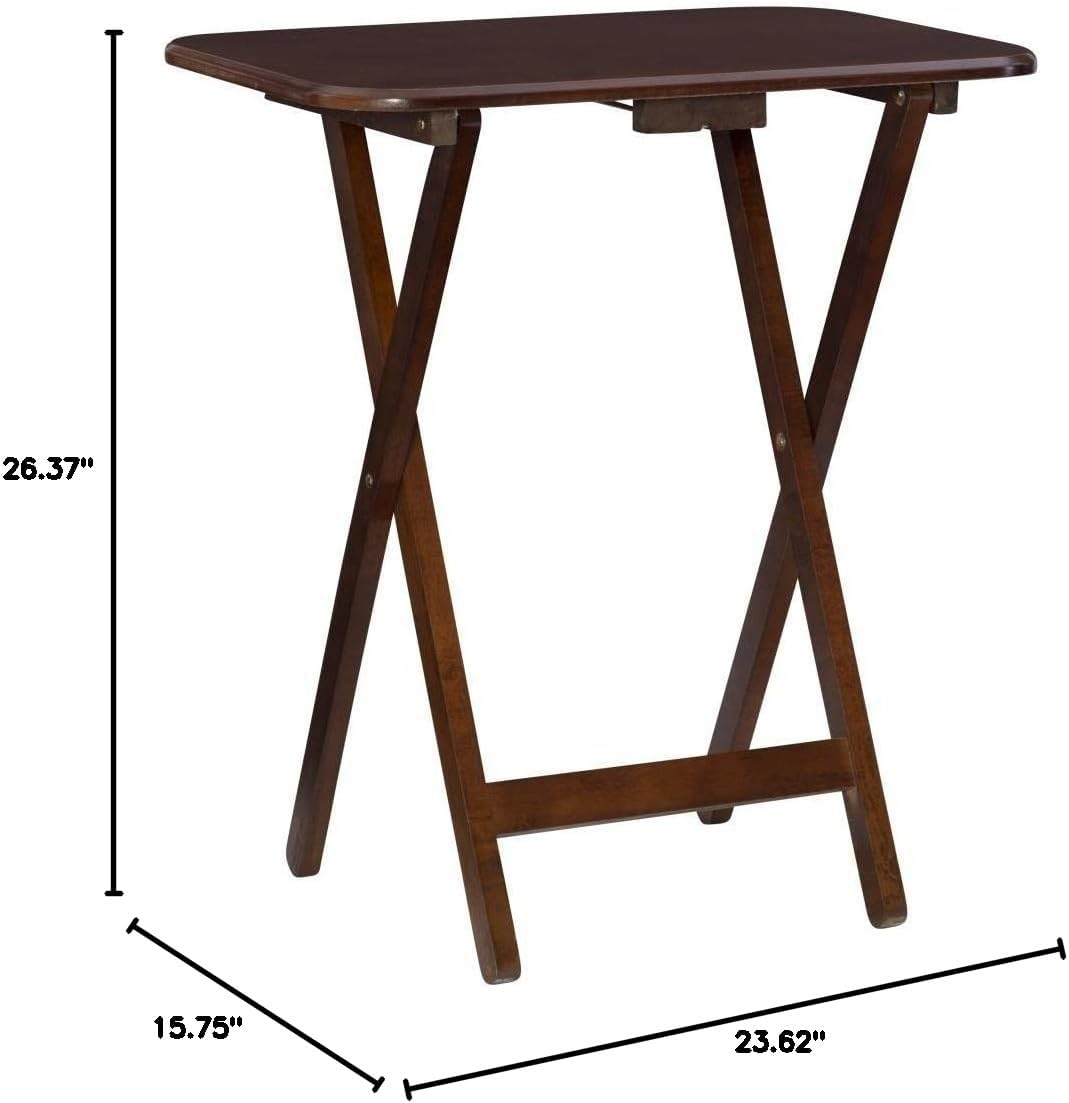 Linon Burke Wood 5 Piece Oversized Tray Table Set Chrome Handle in Dark Cherry