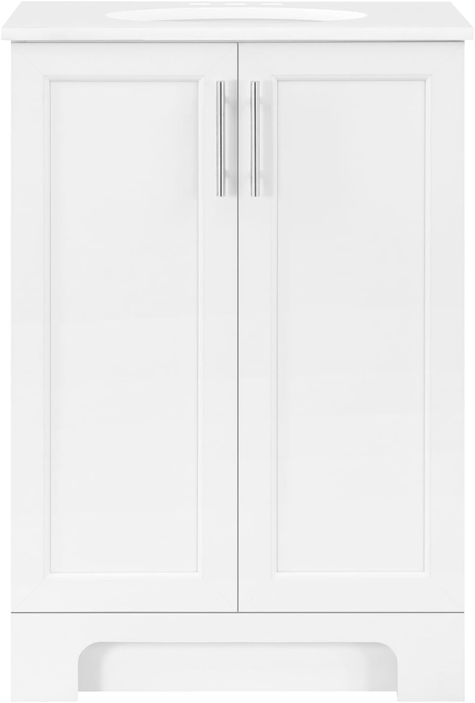 REN Selections Travis 24 in. White Single Bathroom Vanity with Undermount Oval Sink, and White Engineered Stone Countertop Included