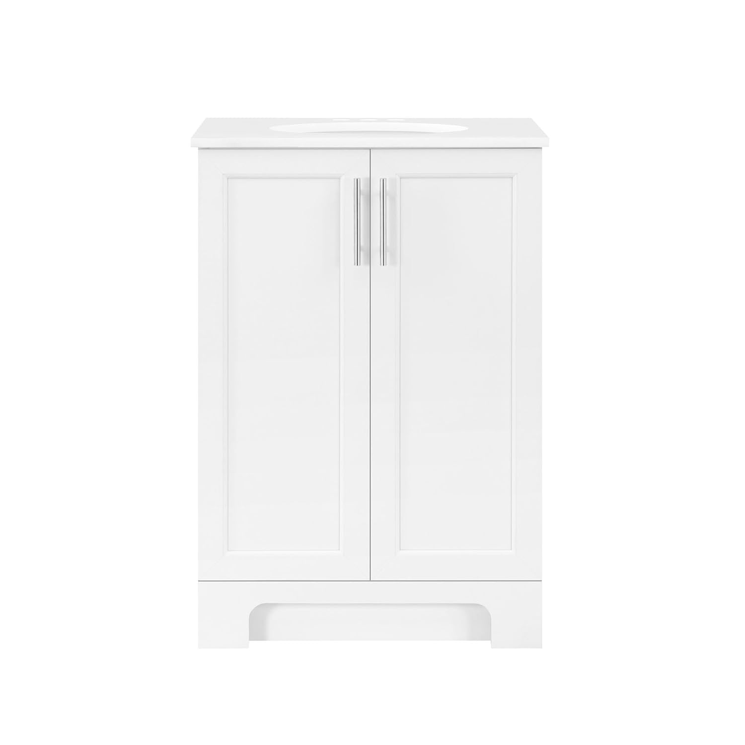 REN Selections Travis 24 in. White Single Bathroom Vanity with Undermount Oval Sink, and White Engineered Stone Countertop Included