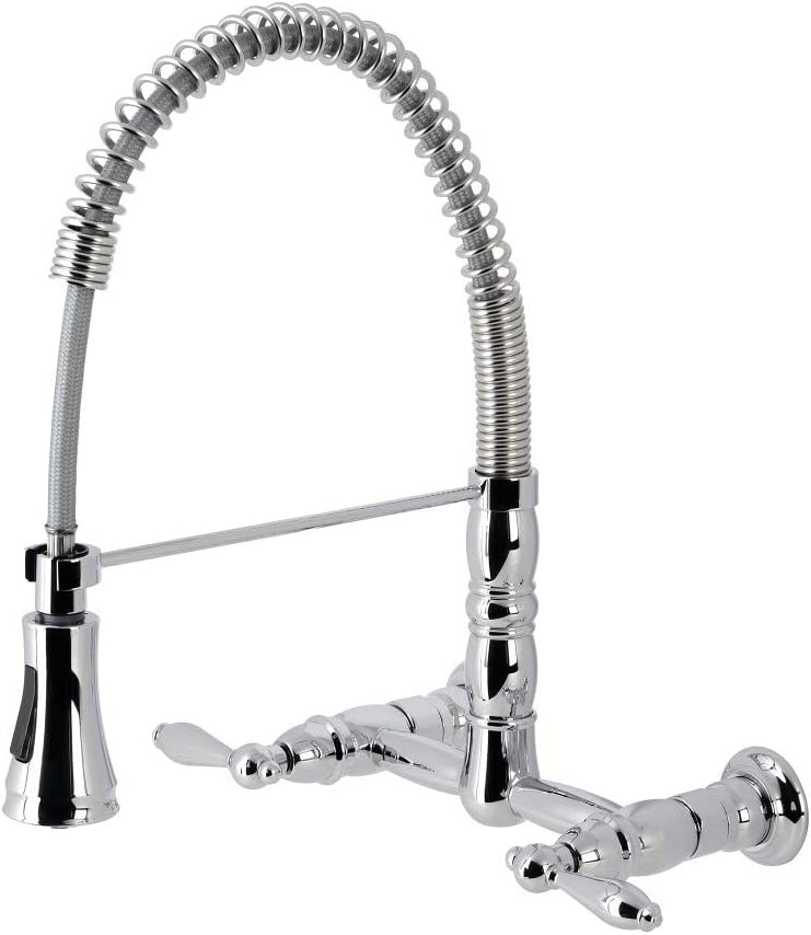 Kingston Brass GS1241AL Kingston Brass Heritage Double-Handle 2-Hole Wall-Mount Pre-Rinse Bridge Kitchen Faucet